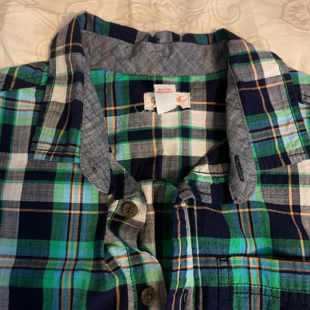 Cat & Jack Plaid Green Button Up - Picture 6 of 9
